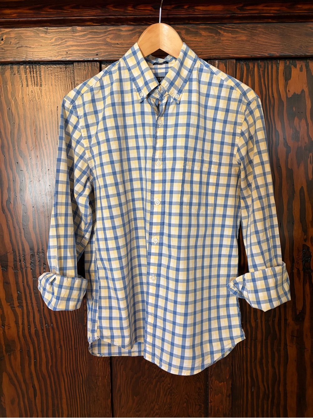 J. Crew Blue and Pale Yellow Plaid Button-Down Shirt